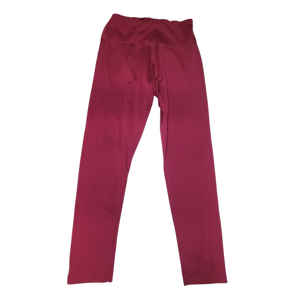 Womens Fleece Lined Leggings High Waist Burgundy Magenta Size L/XL